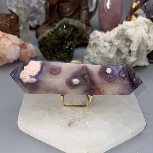 Flower Agate Double Terminated Wand – Blue & Peach Tones